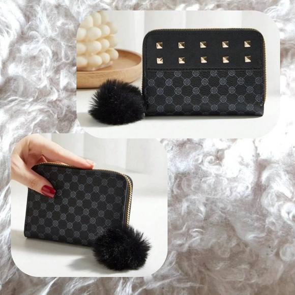 🍭 3/$20 black gold studded wallet with black fluffy keychain - Picture 3 of 11